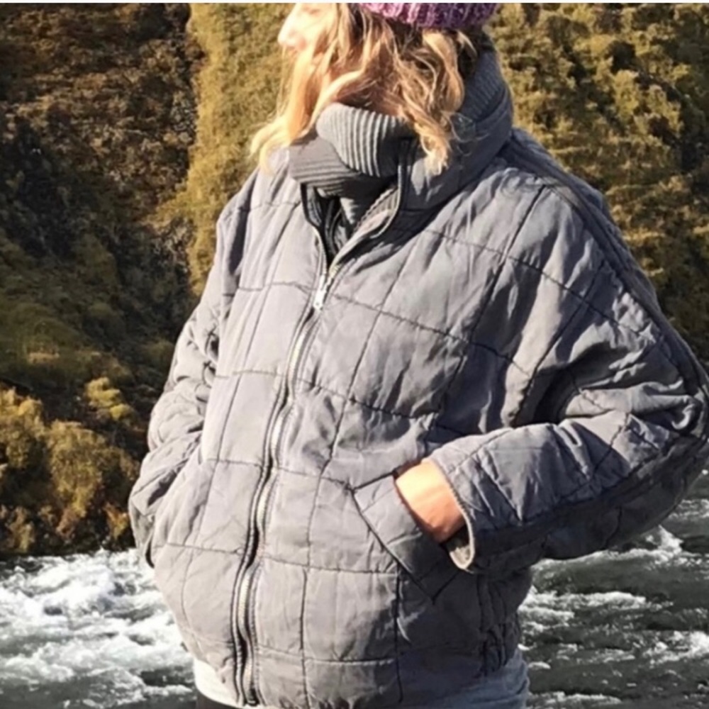 Free People Quilted Gray Bomber Jacket - Picture 4 of 5
